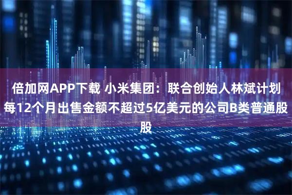 倍加网APP下载 小米集团：联合创始人林斌计划每12个月出售金额不超过5亿美元的公司B类普通股